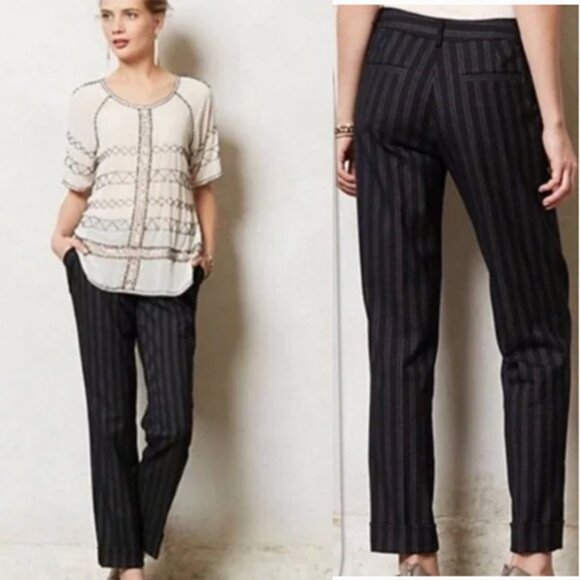 Athropologie Cartonnier LOU Taper Cuffed Wool Blend Striped Trouser - Picture 1 of 10
